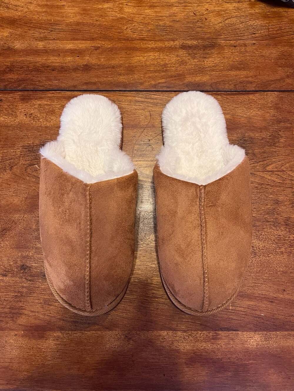 Slipper Size CN 38/39 Brown Faux Suede Shearling